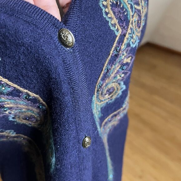 Koret Petites Vest Womens Large Blue 100% Wool Embroidered Paisley Print - Picture 5 of 9